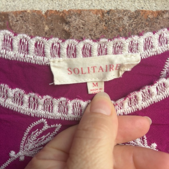 Solitaire Tunic Top Small Floral Embroidered Scallop Trim Pullover Boho Blouse - Picture 2 of 6